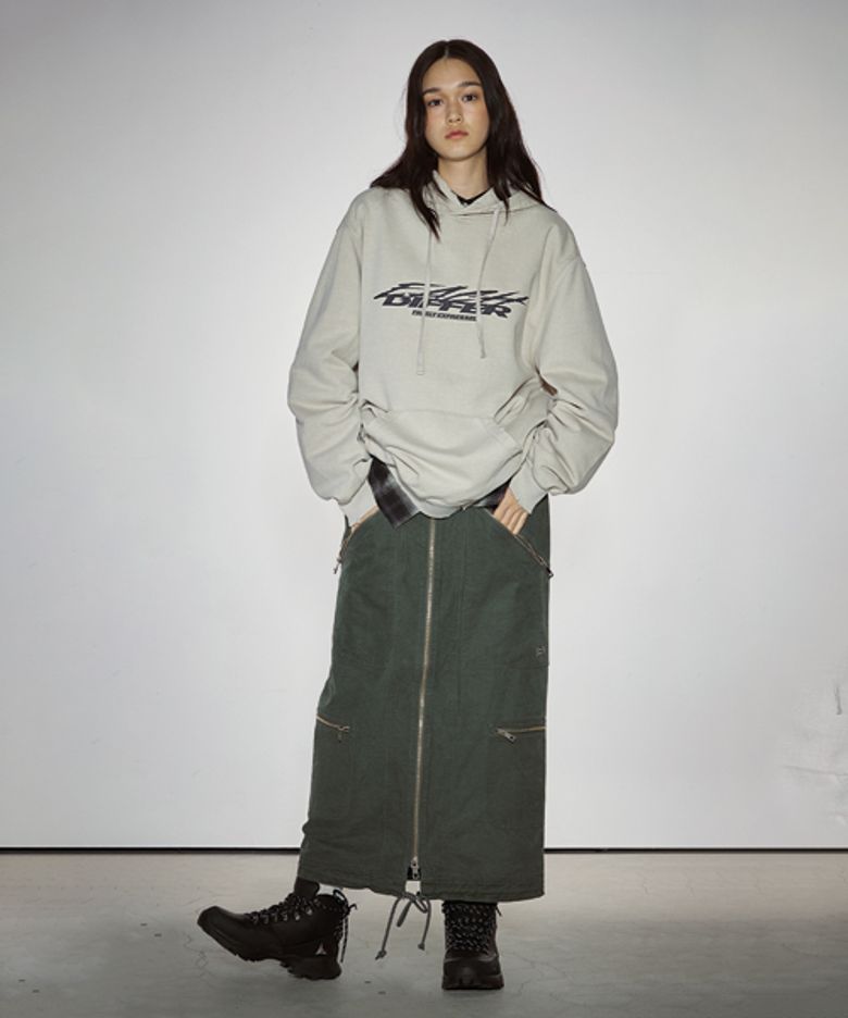 워시드 투웨이 지퍼 스커트_카키