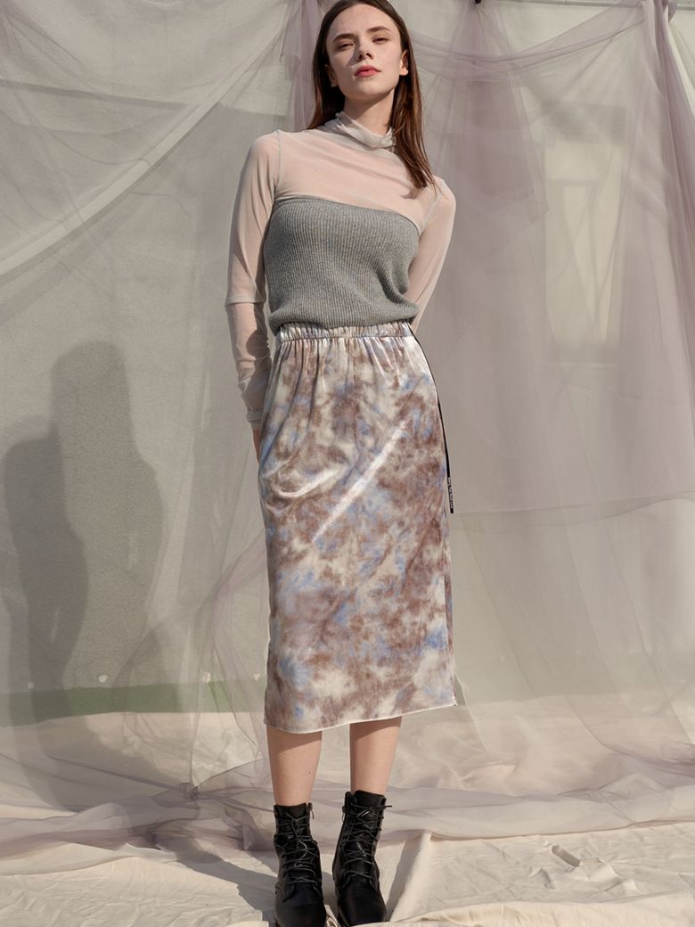 Claude Sunrise Velvet Midi Skirt_Brown