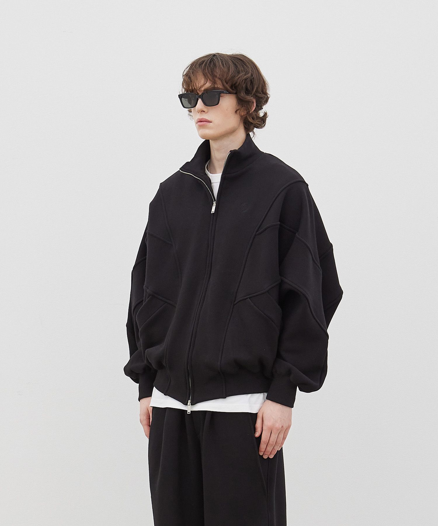 MUSINSA | BER DE NOIR Two-Way Cut Zip-Up Sweat Jacket (Black)