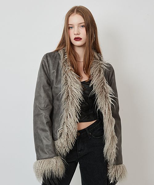 MUSINSA公式 | CRANK Mustang fur jacket_gray