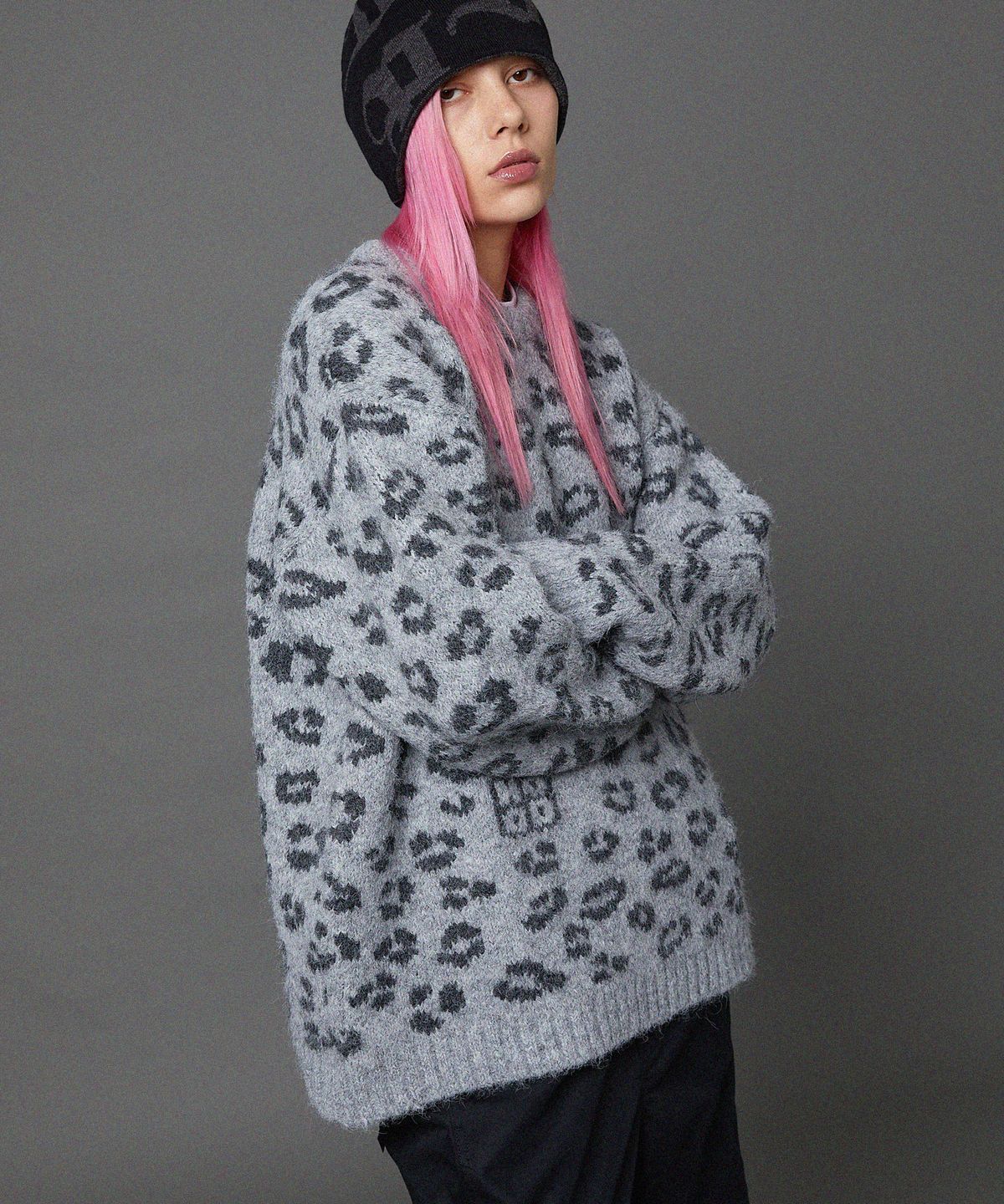 후드후드(HOODHOOD) HD 레오파드 헤어리 니트 그레이