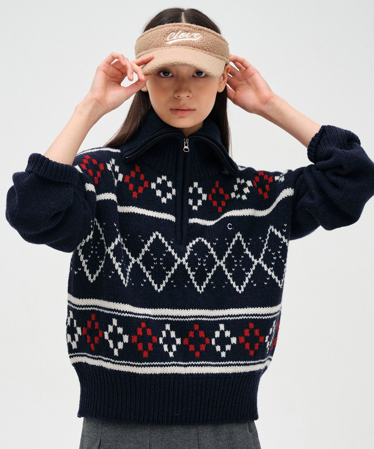 클로브(CLOVE) [23FW clove] Nordic Half-Zip Knit (Navy)