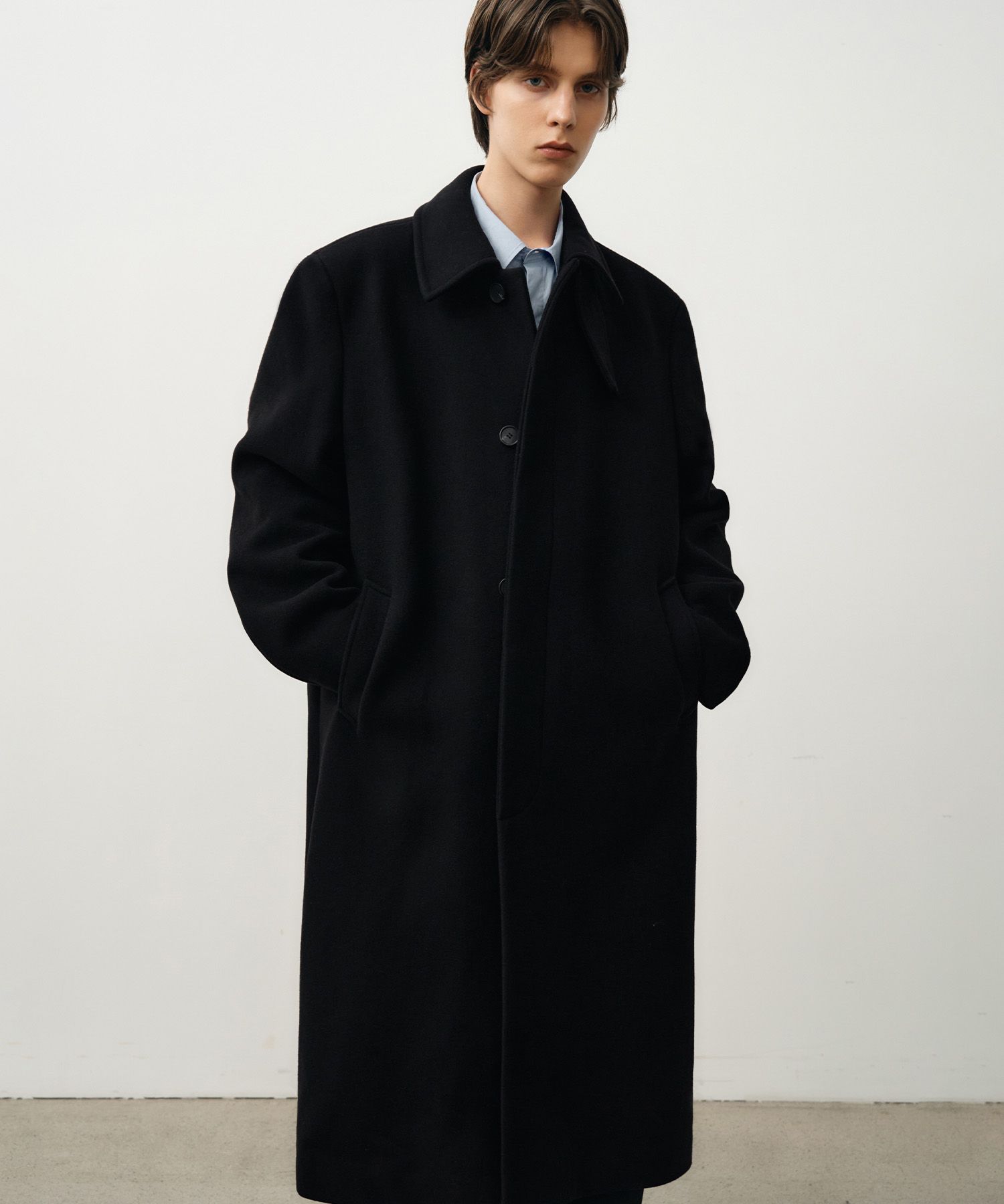 MUSINSA | DRAW FIT Premier Wool Balmacan Chester Coat [BLACK]