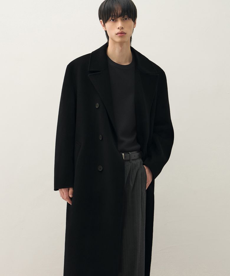 핸드메이드 캐시미어 더블 로브 코트 [BLACK]