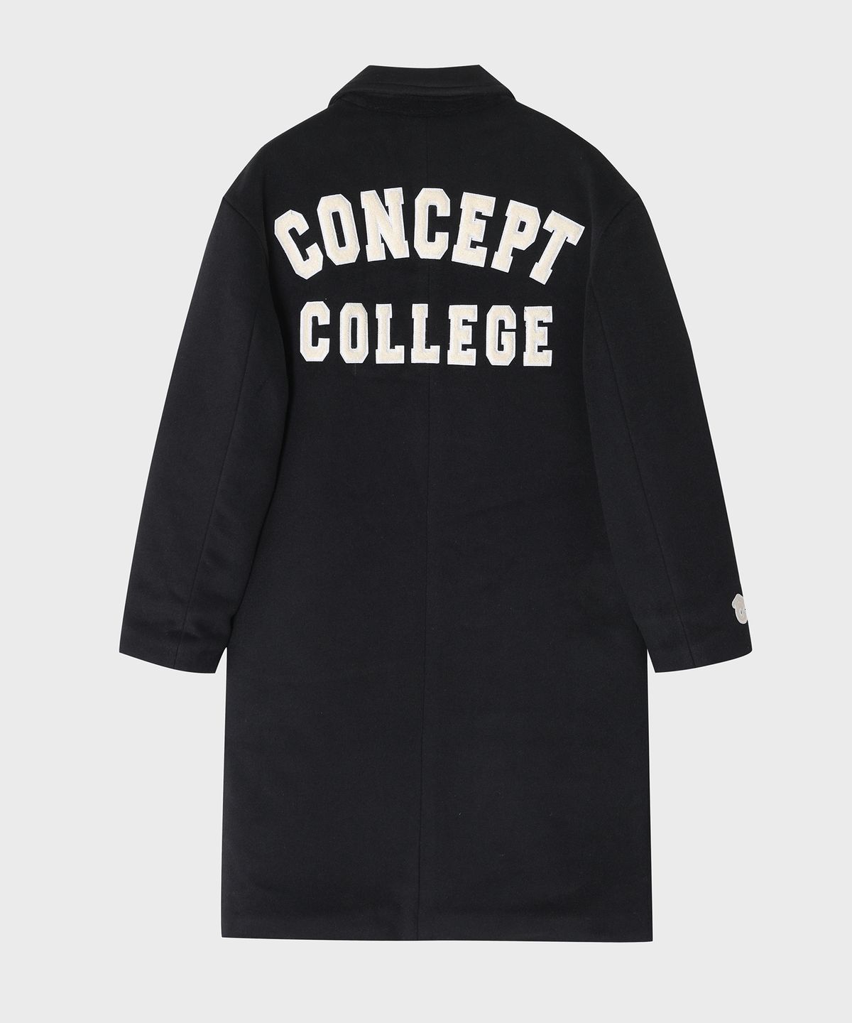 컨셉트컬리지(CONCEPTCOLLEGE) 클래식 패치 오버핏 블랙 울 패딩 코트 [남녀공용]