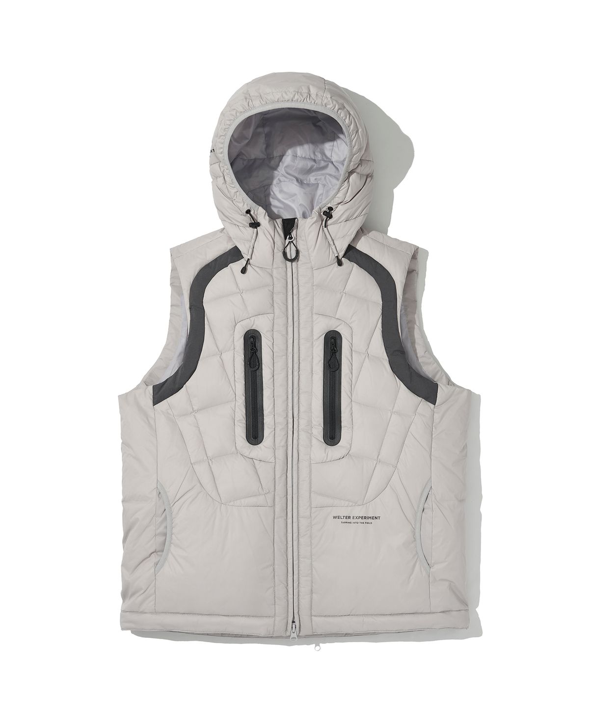 웰터 익스페리먼트(WELTER EXPERIMENT) SHIELD DOWN HOOD VEST_LIGHT GRAY_WOL048