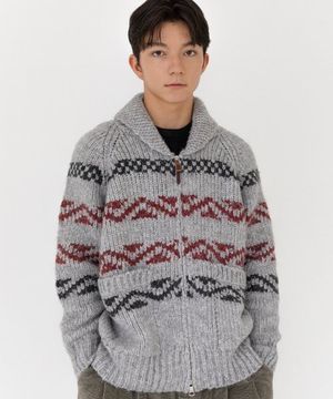 데일리 코위찬 울 니트 집업 그레이