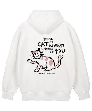 두들 캣 오버핏 와이드 숄더 후디_화이트