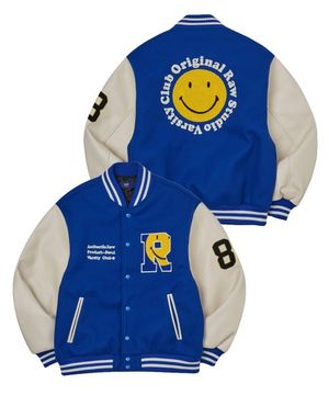 R 스마일 마스코트 바시티자켓 (블루)