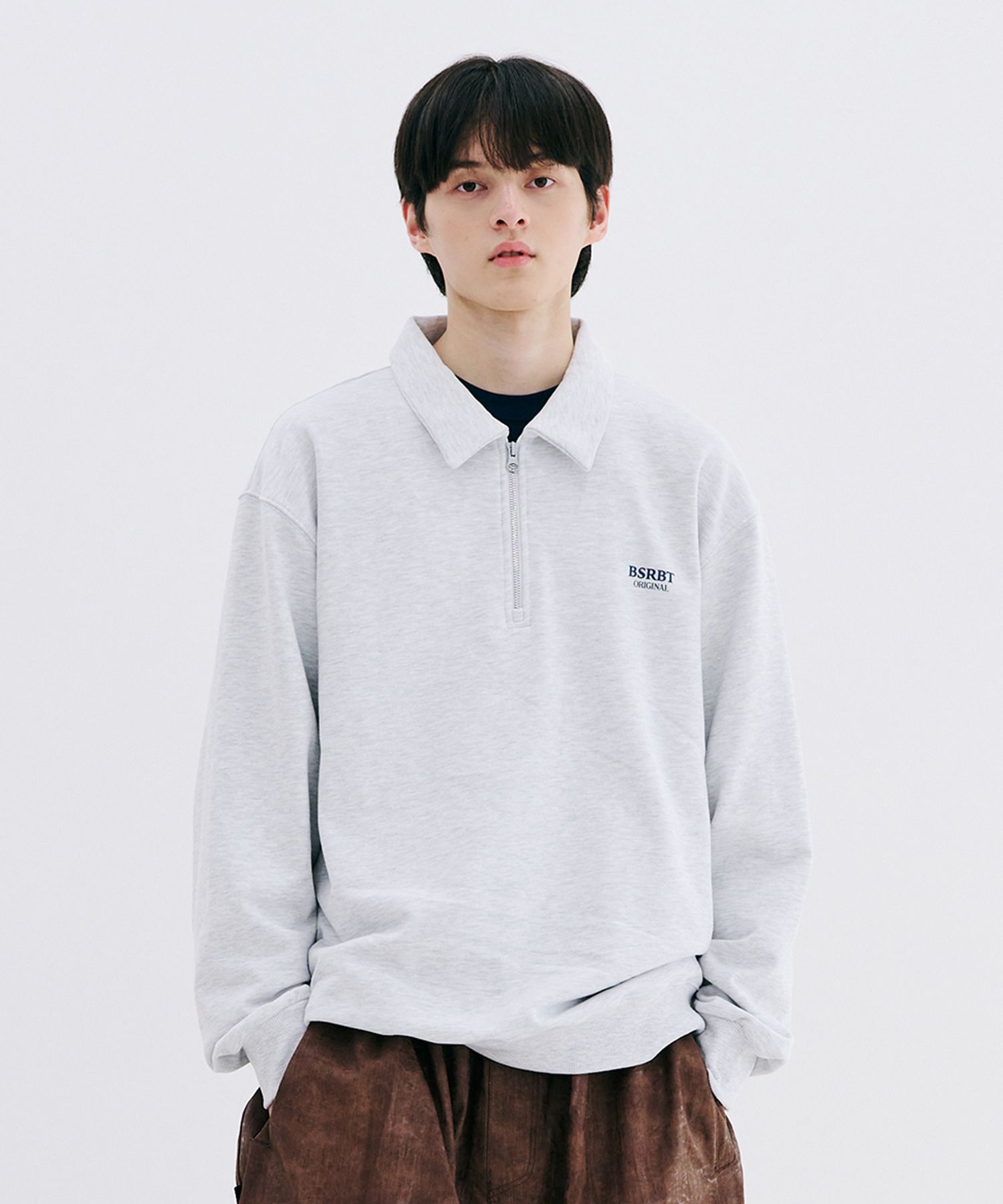 MUSINSA公式 | BSRABBIT Half zip-up collar sweatshirt heather
