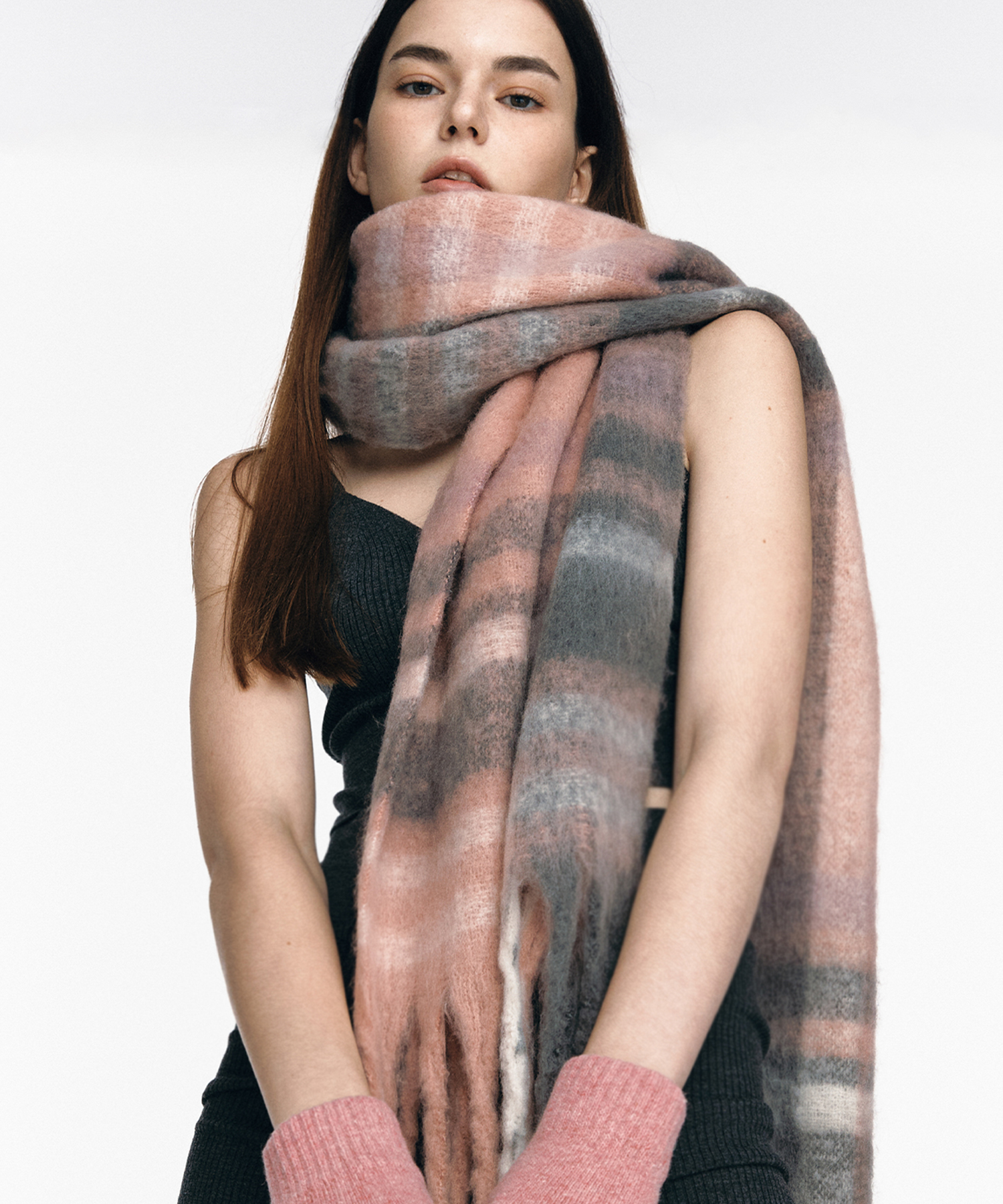 MUSINSA公式 | BRIGHTEN ビッグチェックピンクグレー マフラー