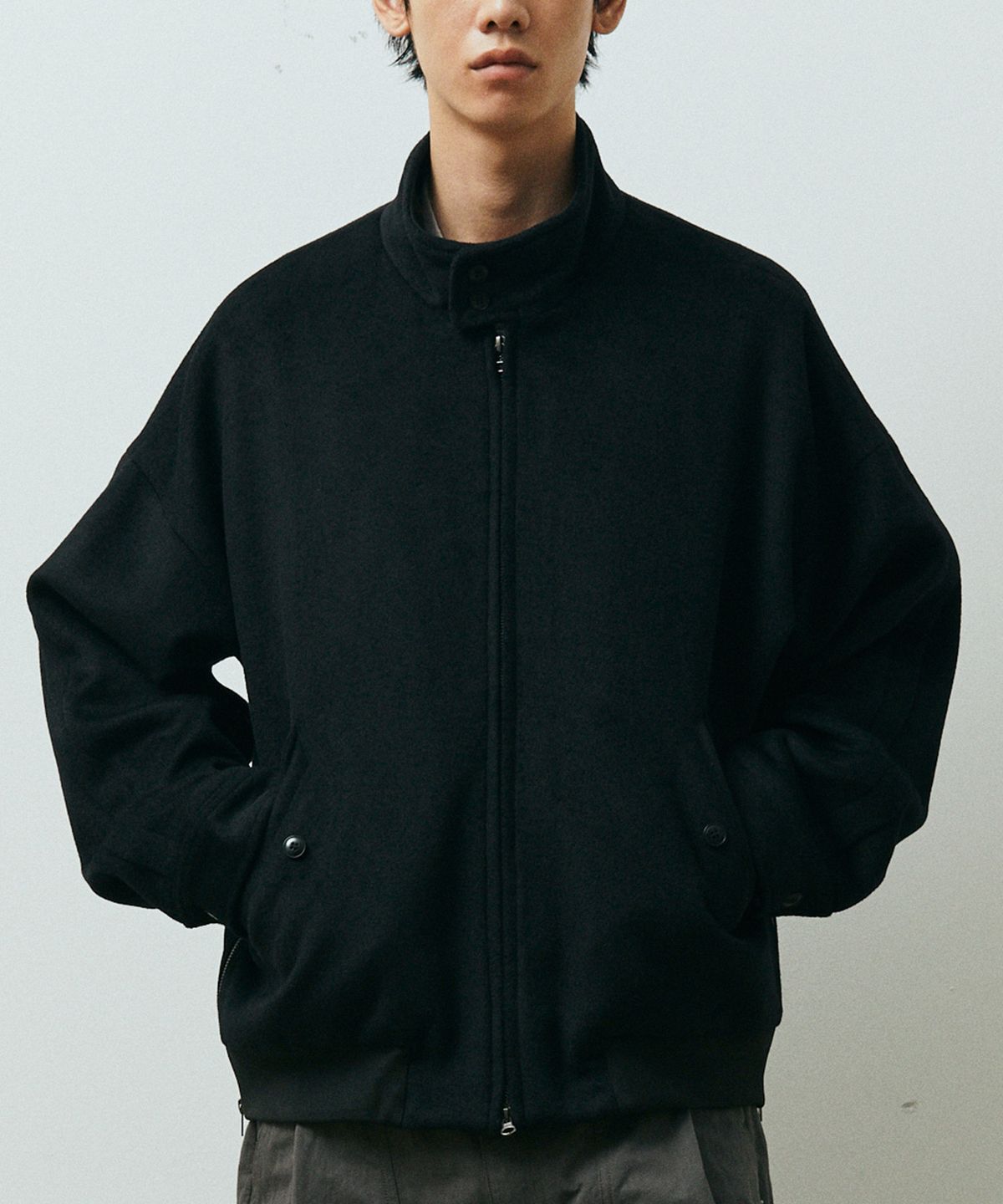 퍼블릭피겨(PUBLICFIGURE) 울 블랜드 헤링턴 자켓_블랙