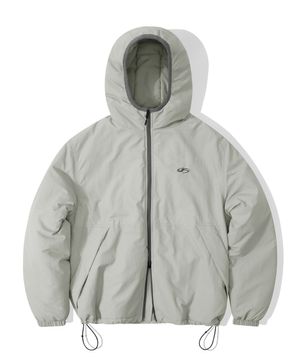 오버핏 심볼 로고 후드 패딩-그레이