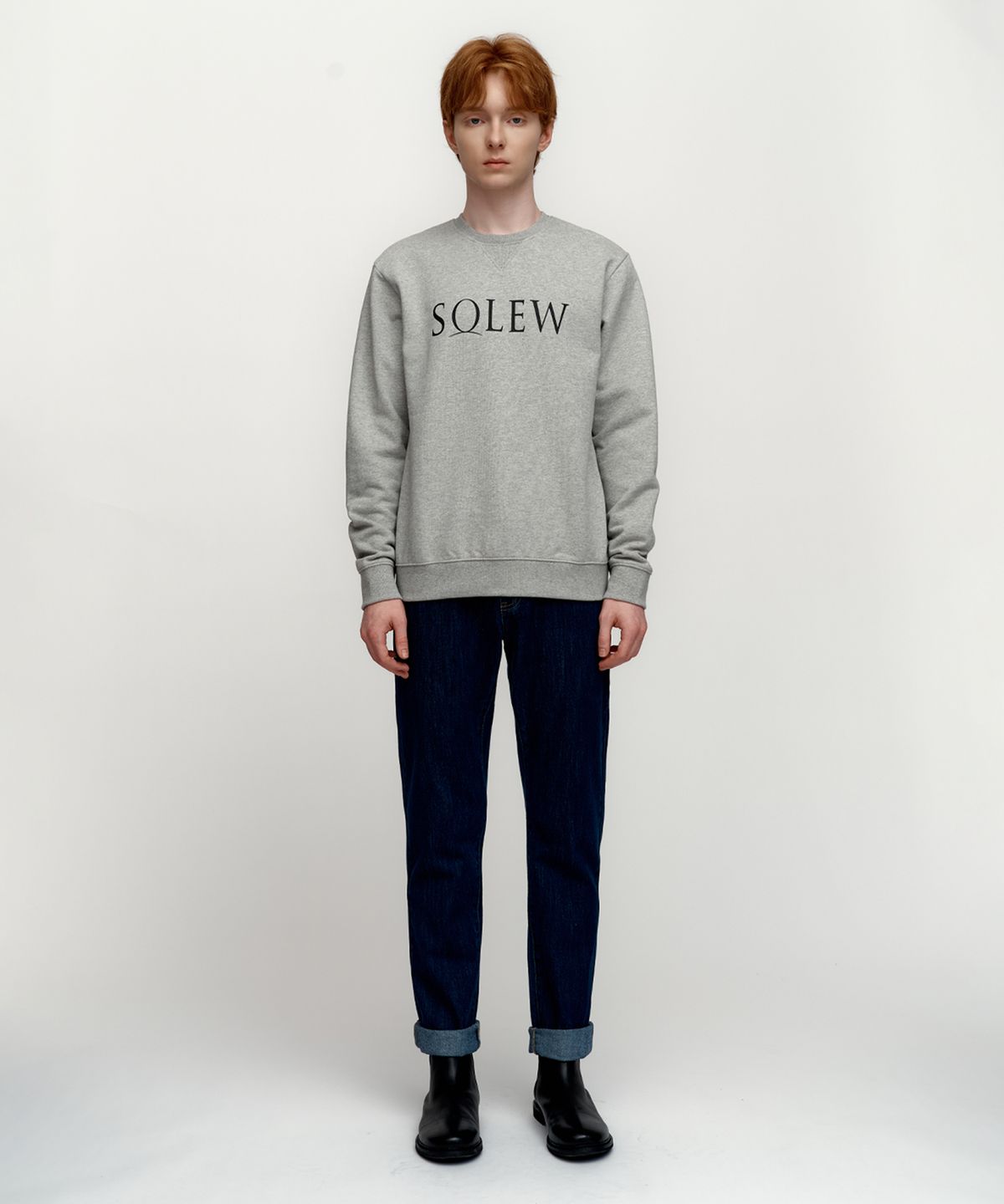 소루(SOLEW) 루즈핏 로고 스웨트셔츠_그레이