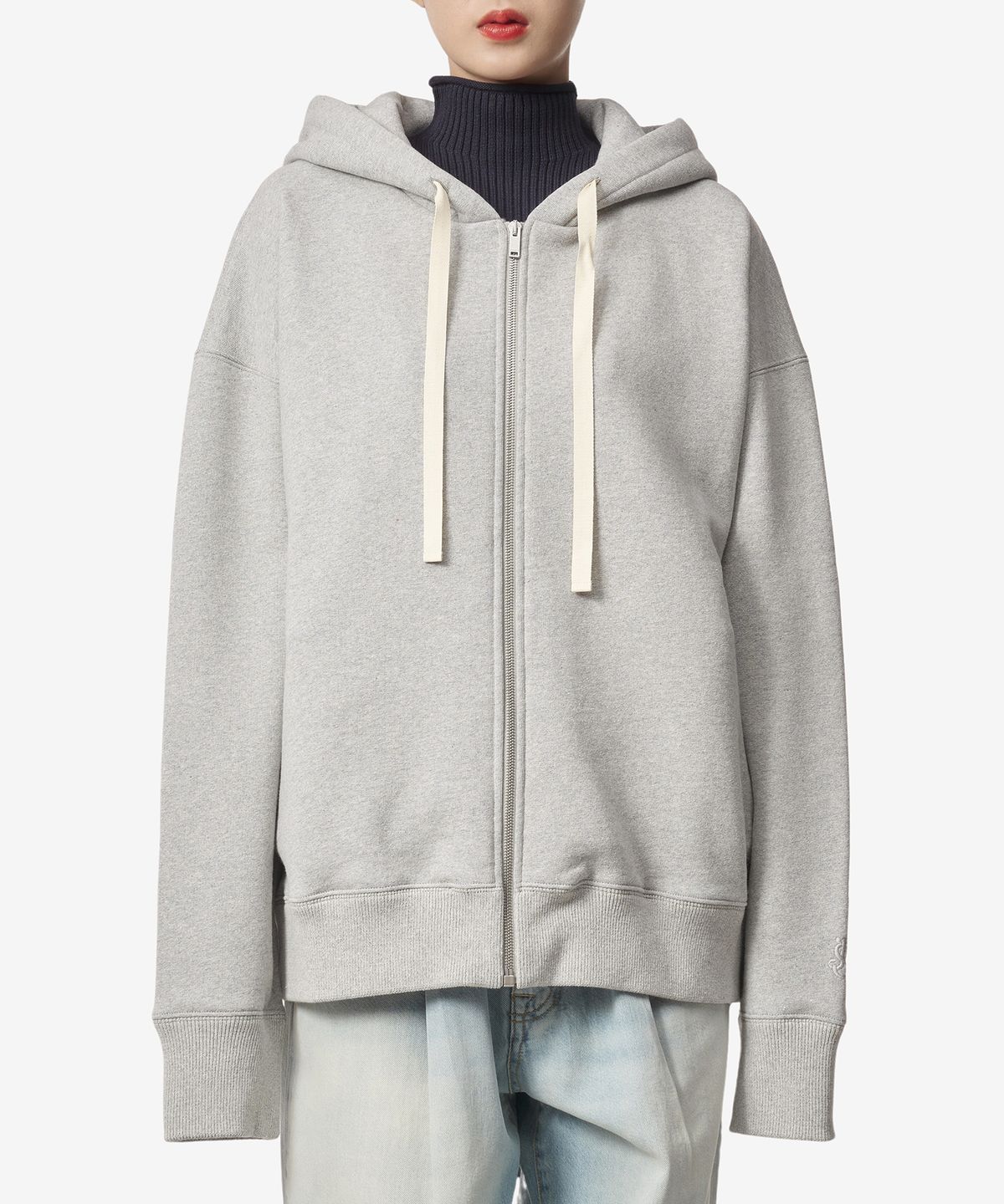 질 샌더(JIL SANDER) 로고 집업 후드 - 파스텔 그레이 / J22HG0101J20015052