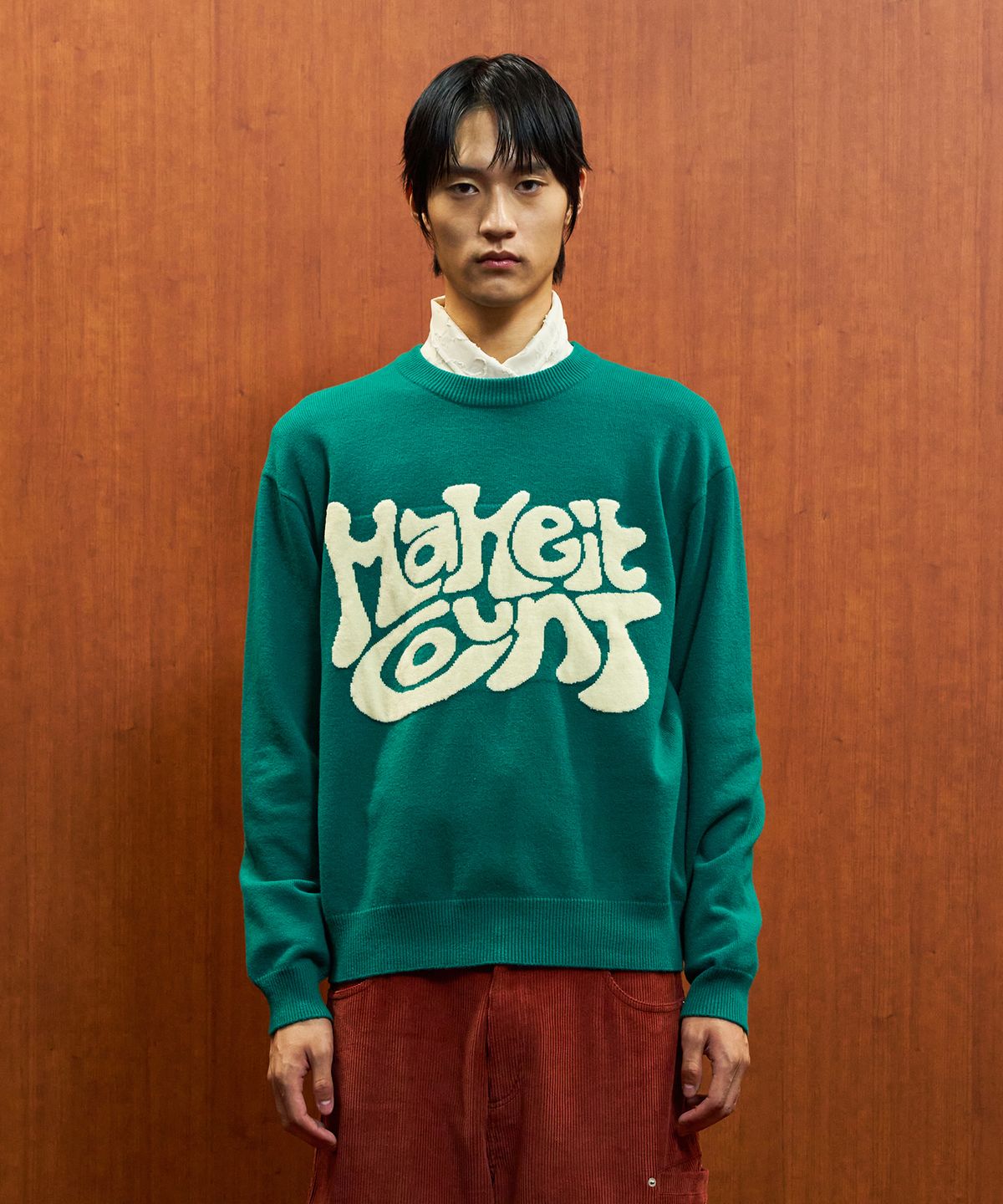 더블유엠씨(WMC) 타이포 자카드 니트_MOSS GREEN