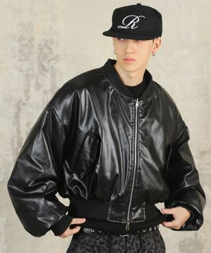 레더 크롭 항공 점퍼