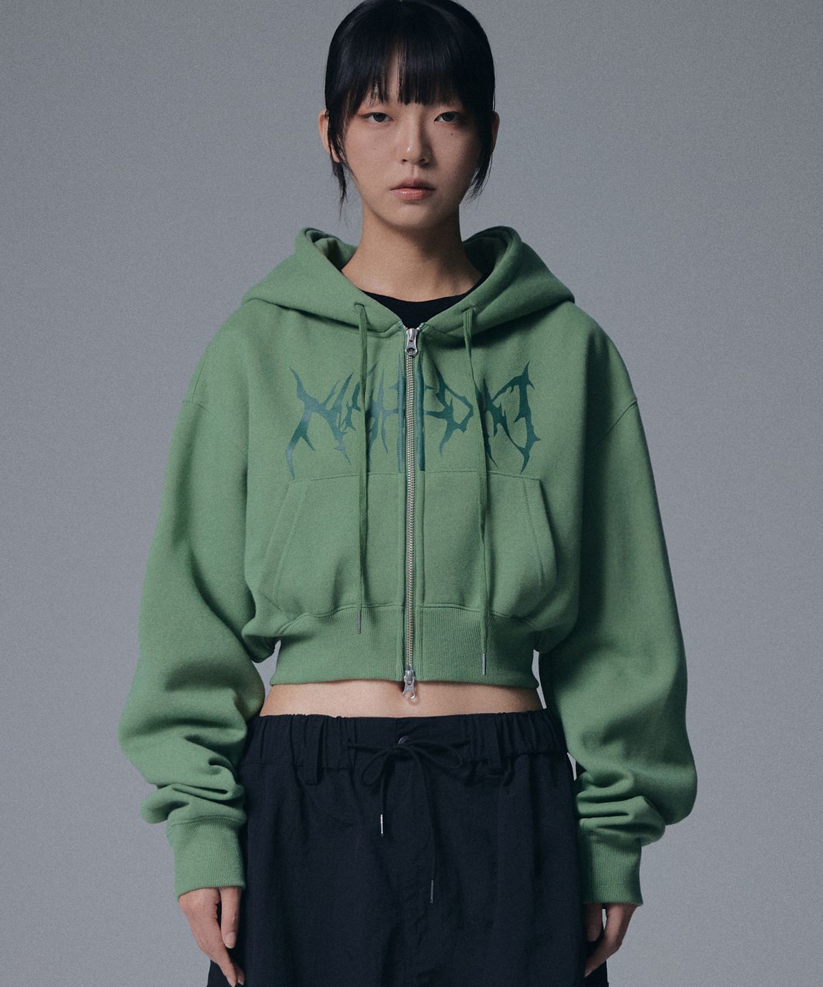 낫포너드(NOT4NERD) W Satan Logo Hood Zip Up - Green