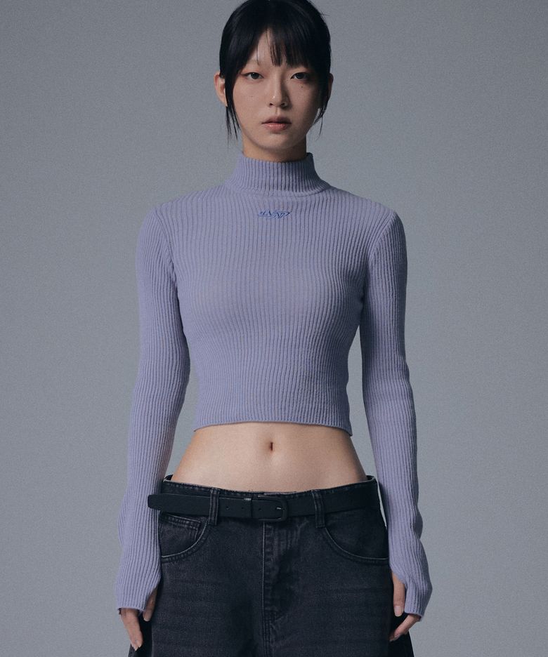 W Tribal Logo Highneck Knit - Blue