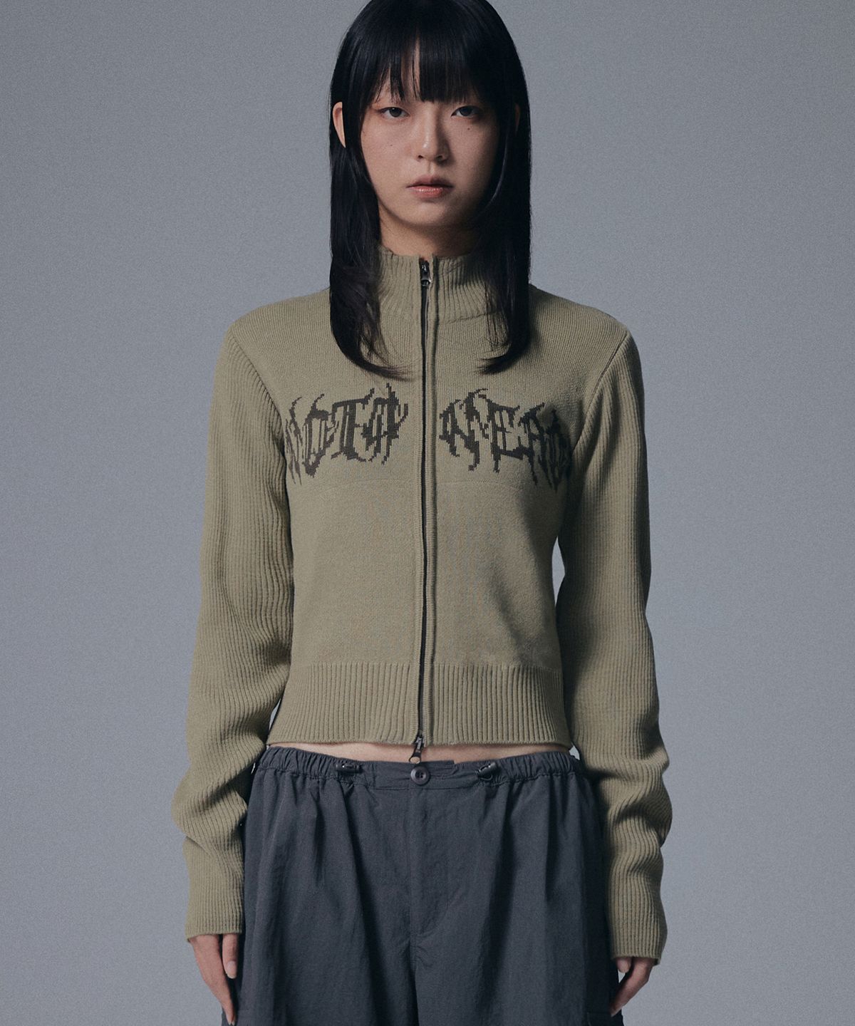 낫포너드(NOT4NERD) W Wild Logo Knit Zip up - Light Khaki