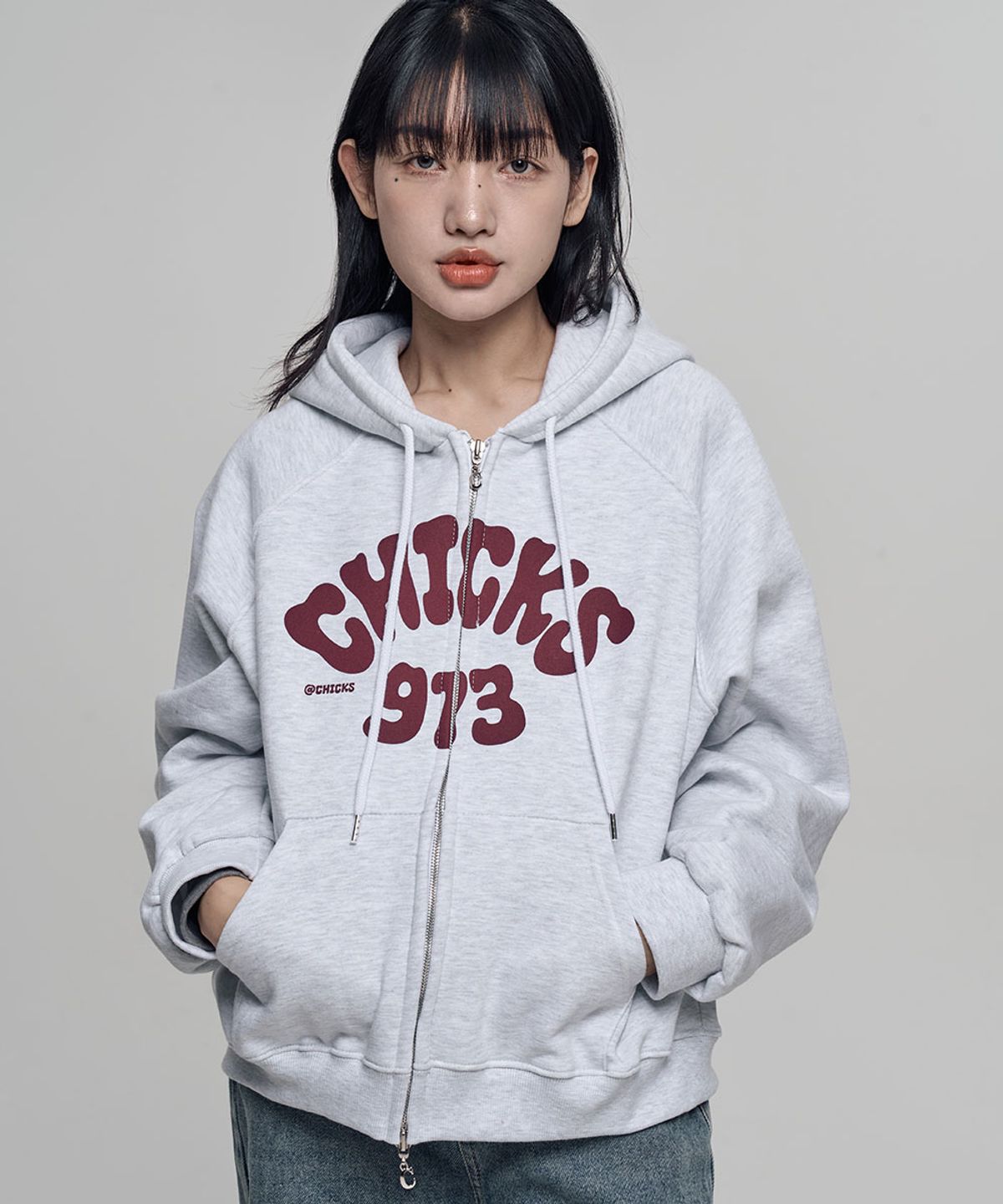 칙스(CHICKS) 973 긴팔 후드집업 후드티 맨투맨 백멜란지 4color 기모 추가