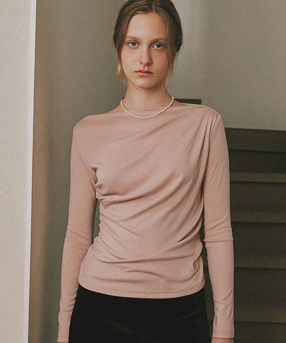 론론(RONRON) DRAPE SHIRRING LONG SLEEVE INDIE PINK
