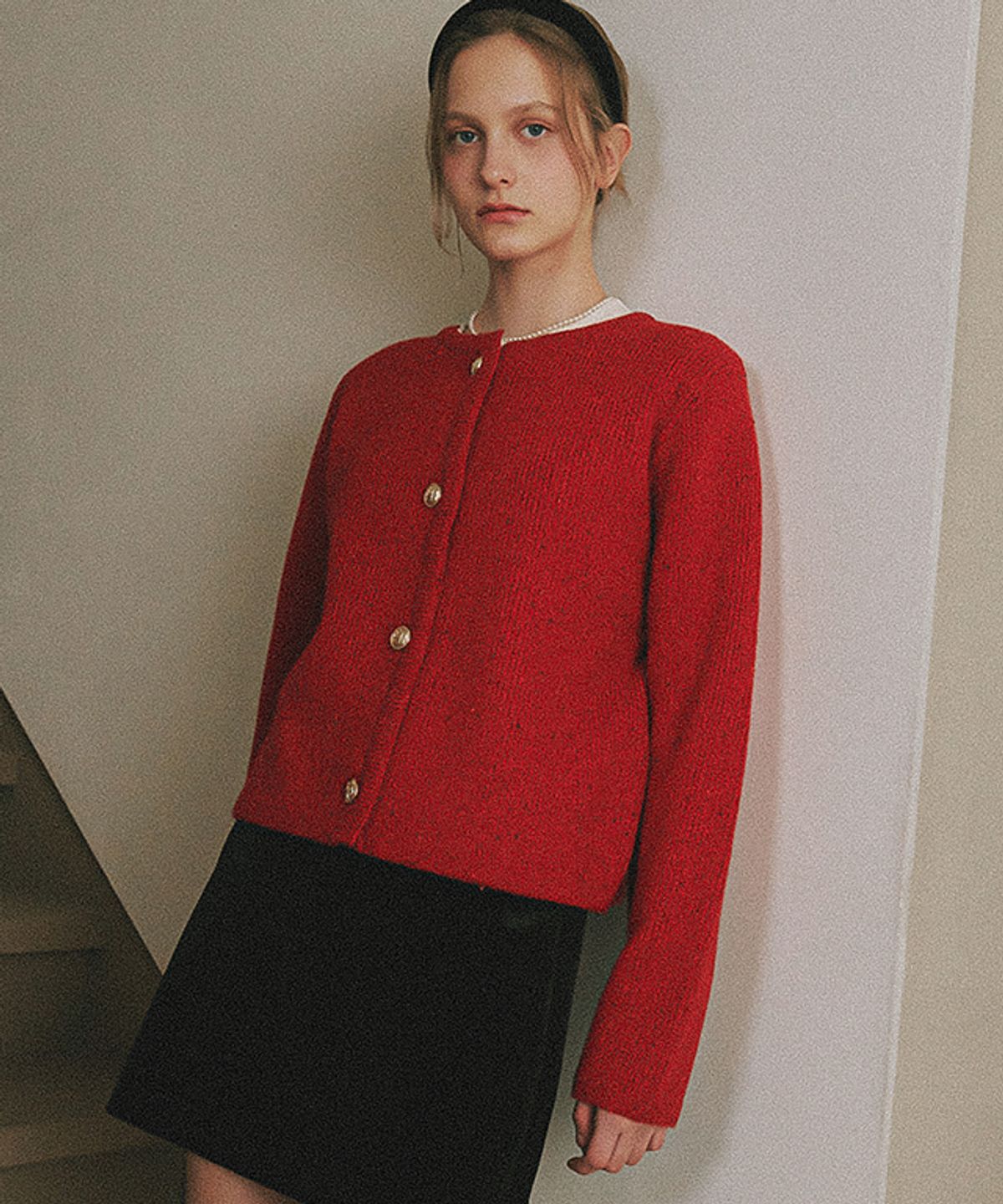 론론(RONRON) TWEED NEP KNIT CARDIGAN RED