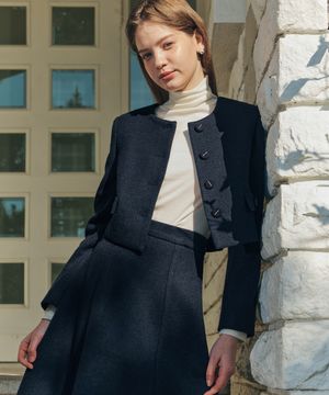 [2컬러] [세트] 솔리드 트위드 자켓 & 스커트