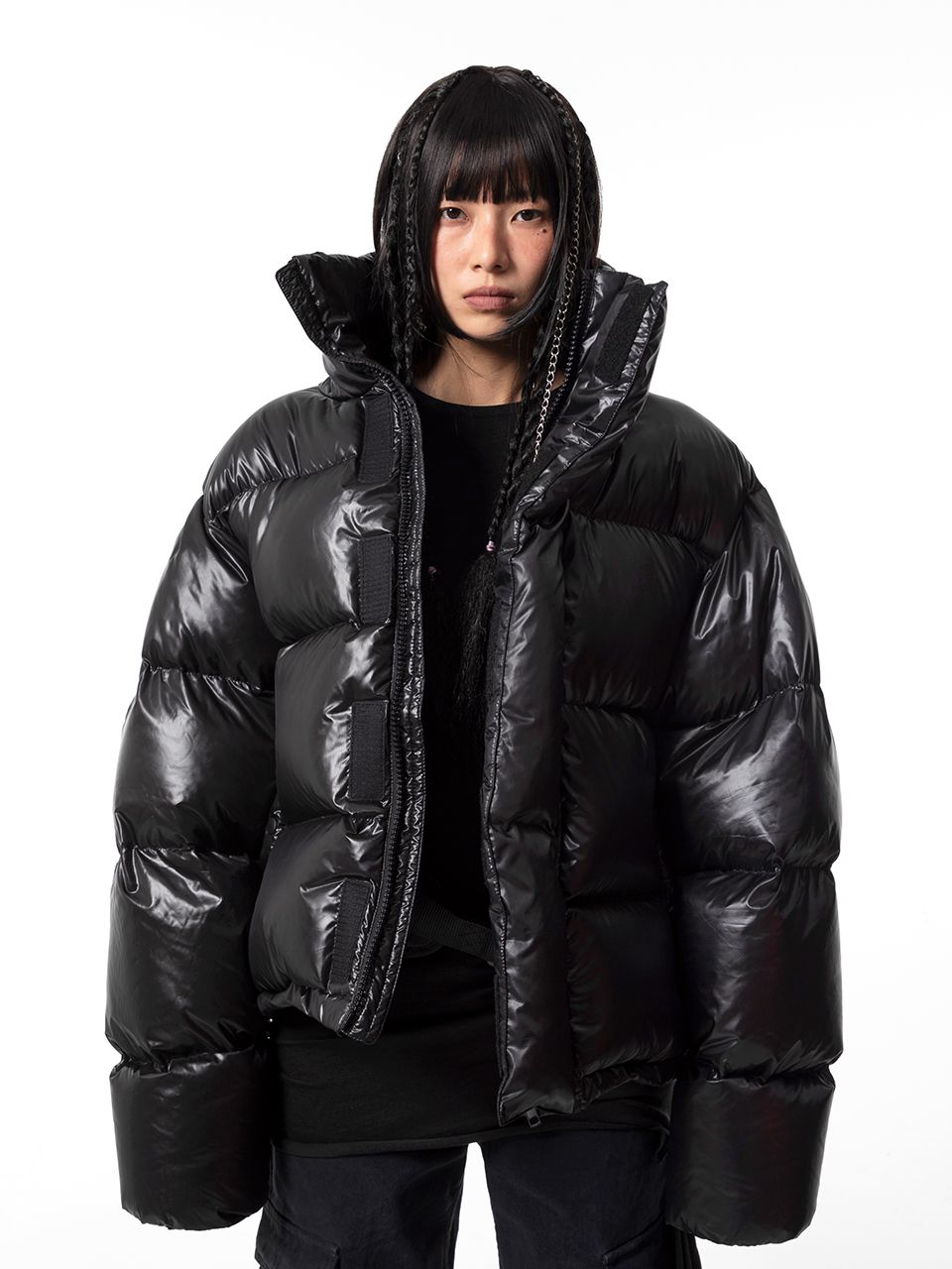 ■韓国:限定品■[LEEY]EMBROIDERED CROP PUFFER JACKET BLACK MUSINSA | L.E.E.Y EMBROIDERED OVERSIZE PUFFER JACKET BLACK