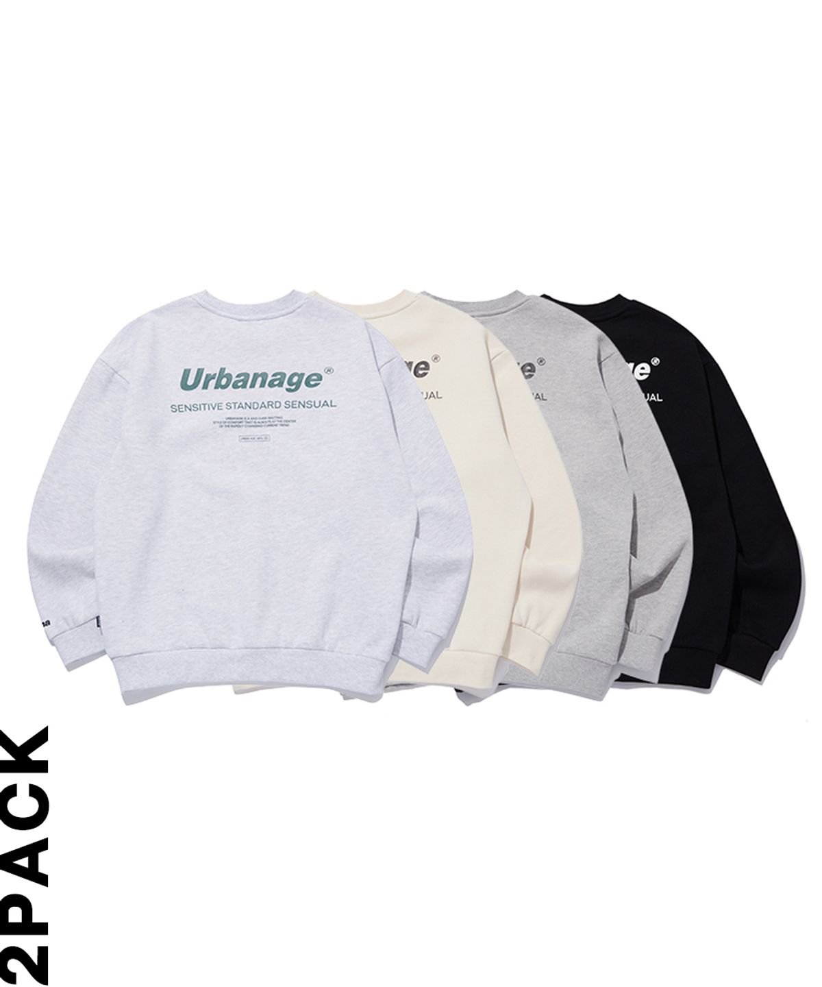 어반에이지(URBANAGE) [2PACK] 컬러센슈얼 오버 기모 맨투맨 (4 Colors)