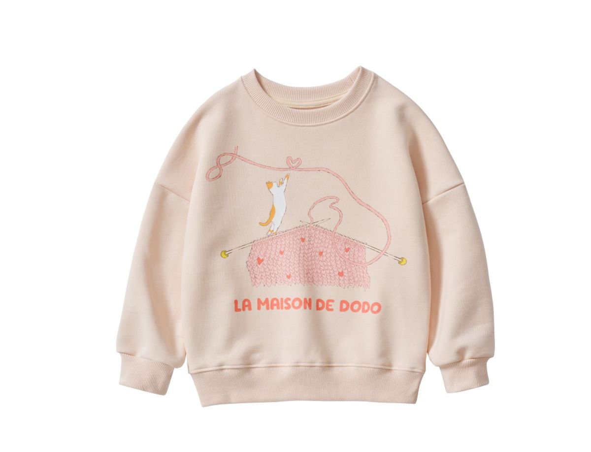 라메종드도도(LA MAISON DE DODO) SImply Dodo Sweatshirt with Knitting Kitten (Champagne Pink)_ 맨투맨
