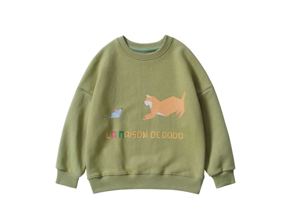 라메종드도도(LA MAISON DE DODO) SImply Dodo Sweatshirt with Origami Cat and Rat (Moss Green)_ 맨투맨