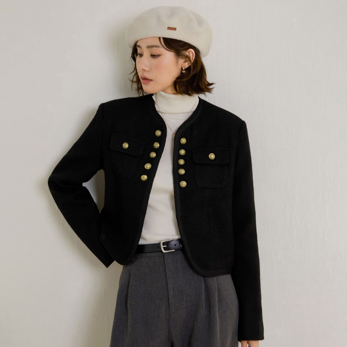 랭썬(LANGSON) LS_Gold button celebrity jacket_BLACK