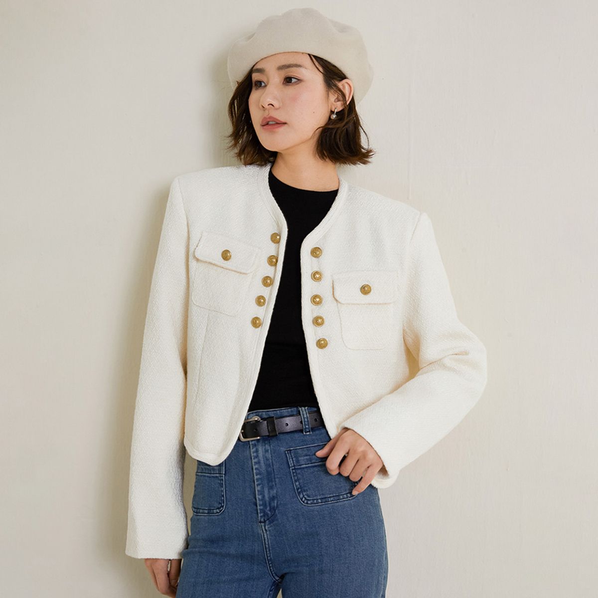 랭썬(LANGSON) LS_Gold button celebrity jacket_IVORY