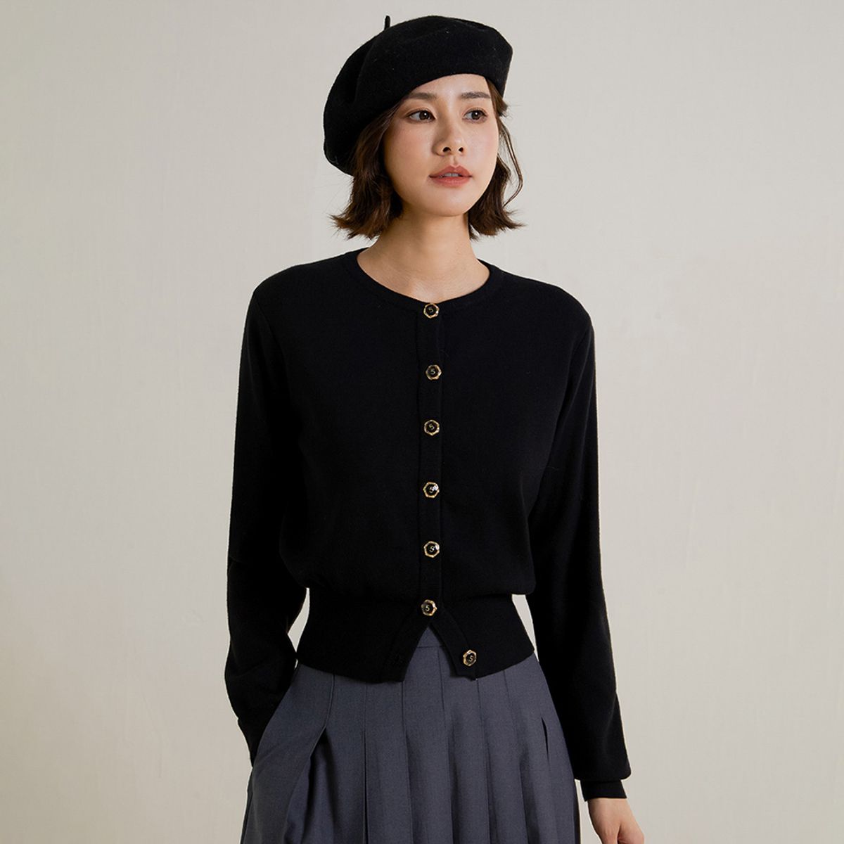 랭썬(LANGSON) LS_Crewneck cardigan jacket_BLACK