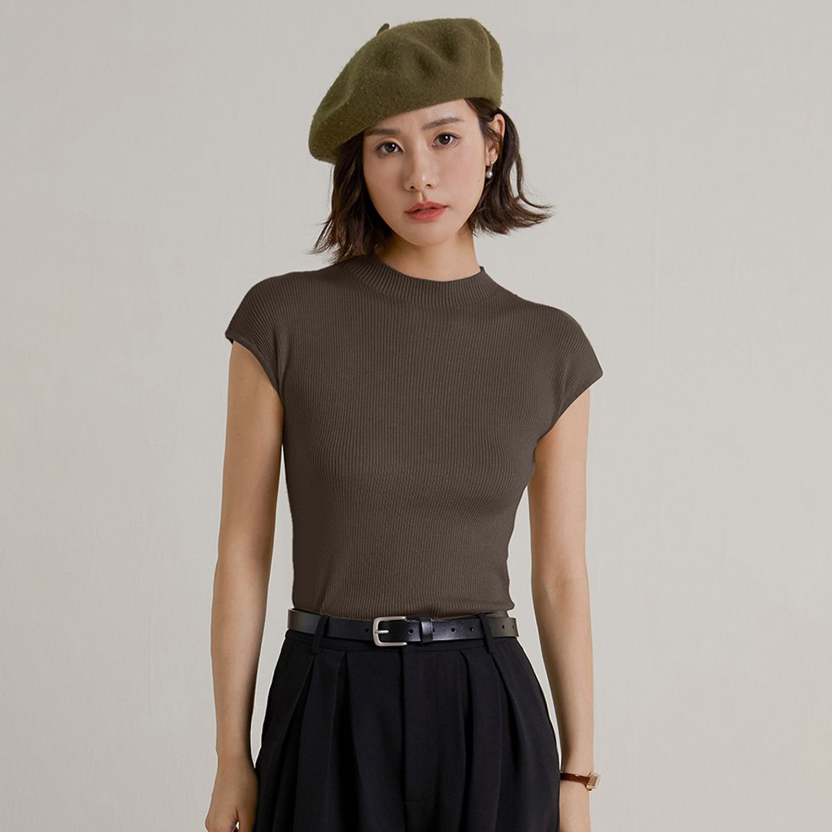 랭썬(LANGSON) LS_Half neck sweater_BROWN