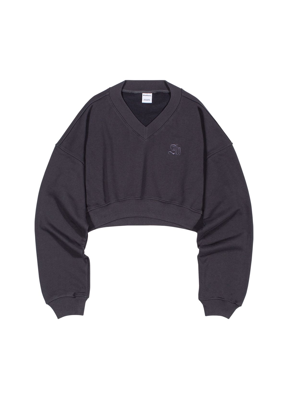 어나더에이(ANOTHER A) 브이넥 크롭 맨투맨 (Dark Gray)