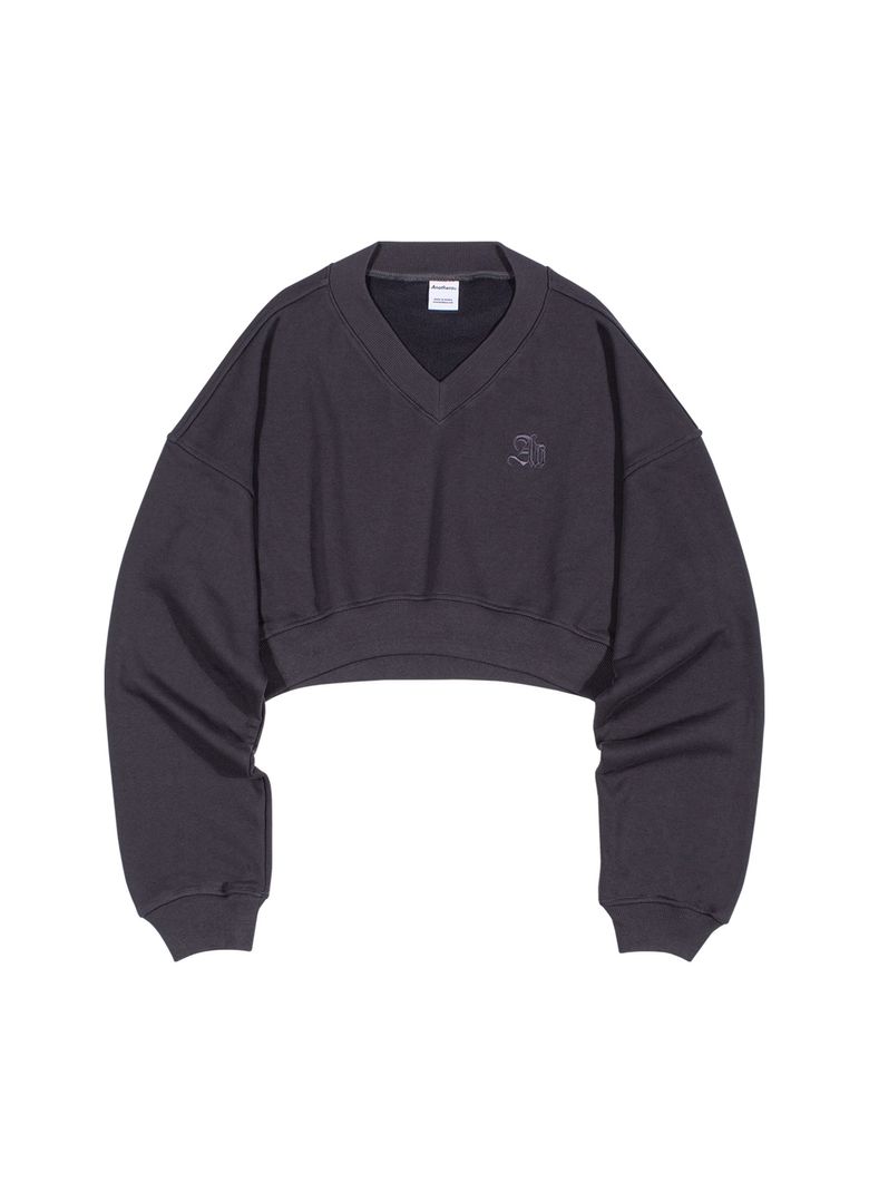 브이넥 크롭 맨투맨 (Dark Gray)