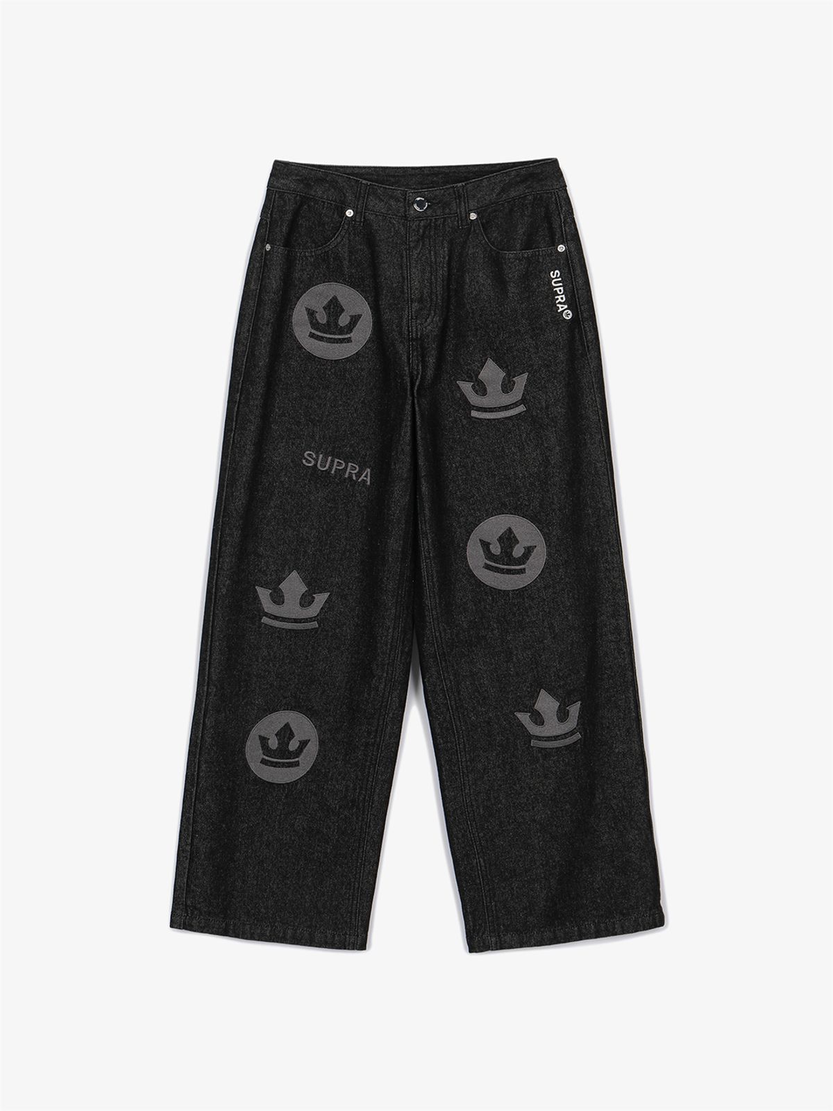 수프라(SUPRA) 여성 메가로고 자수 와이드 데님 팬츠(BLACK)
