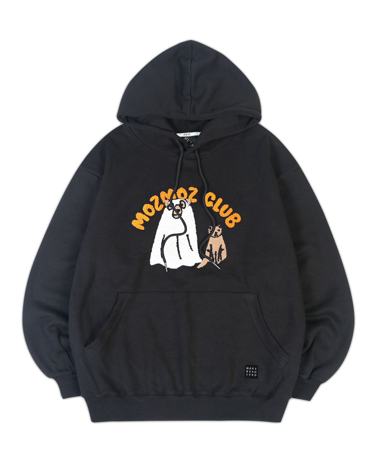 모즈모즈(MOZMOZ) 부클자수 인비저블퍼피 오버핏 기모후드 블랙