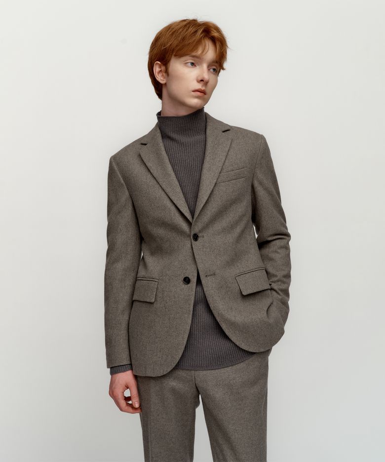 울 투 버튼 셋업 자켓_그레이