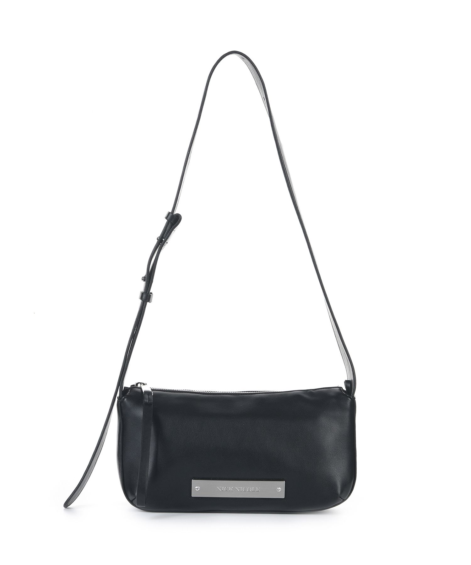 LEATHER POCKET SHIRRING RIBBON BAG BLACK