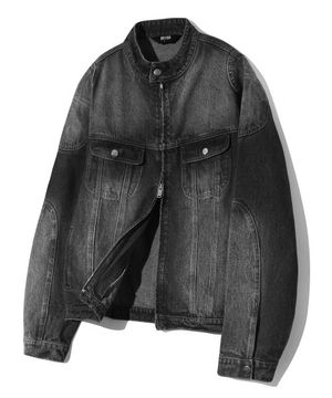 페이드 워싱 바이커 데님 자켓 (BLACK)