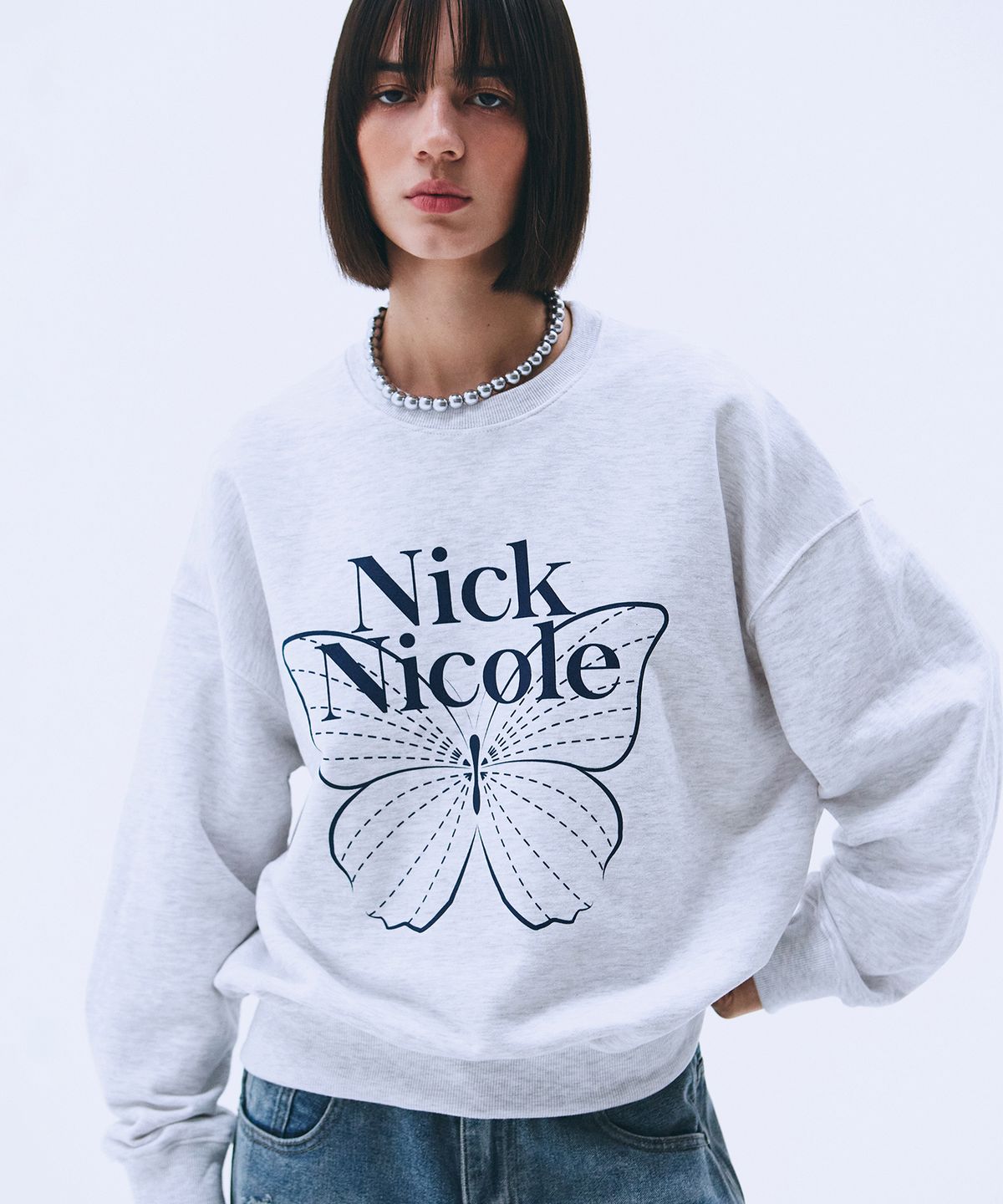 닉앤니콜(NICK&NICOLE) BUTTERFLY SIGNATURE SWEATSHIRT_MELANGE NAVY