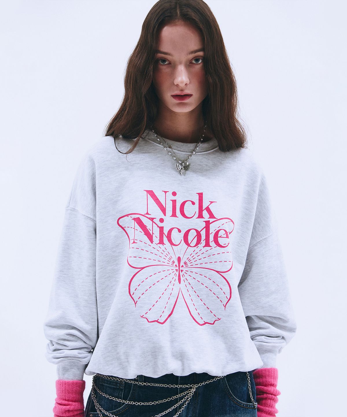 닉앤니콜(NICK&NICOLE) BUTTERFLY SIGNATURE SWEATSHIRT_MELANGE PINK
