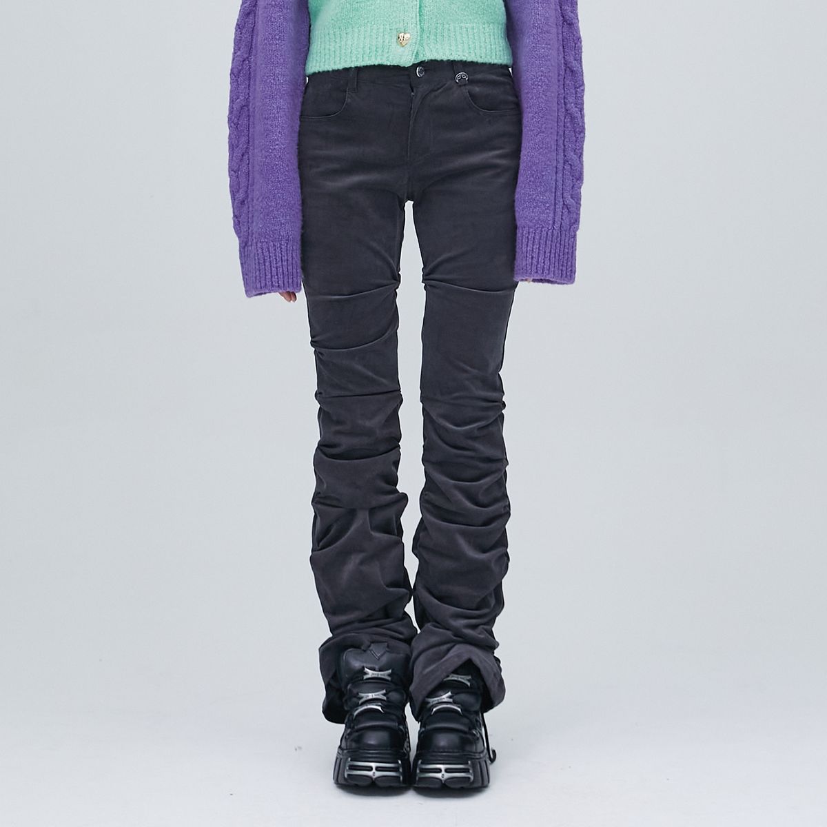 라라폭스(LALAFOX) CORDUROY SHIRRING PANTS CHARCOAL BP4WP004