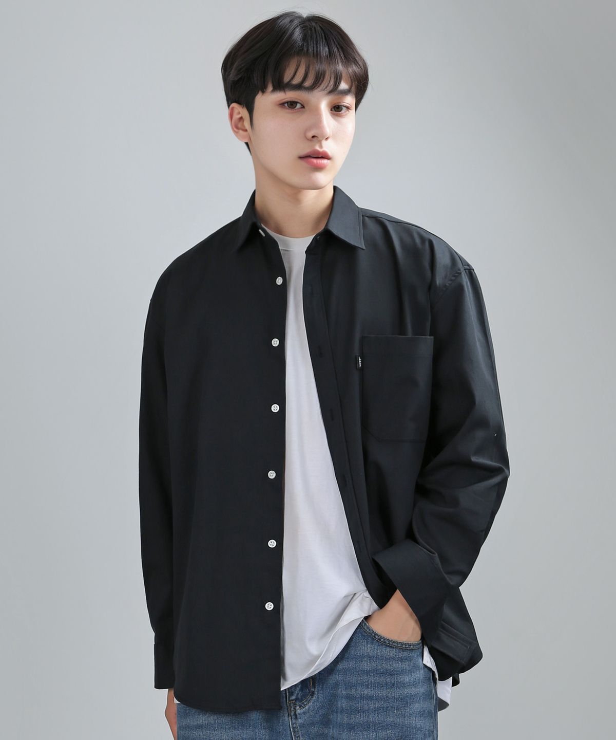 쟈니웨스트(JHONNY WEST) 트윌 스텝 셔츠 [오버핏] (네이비)