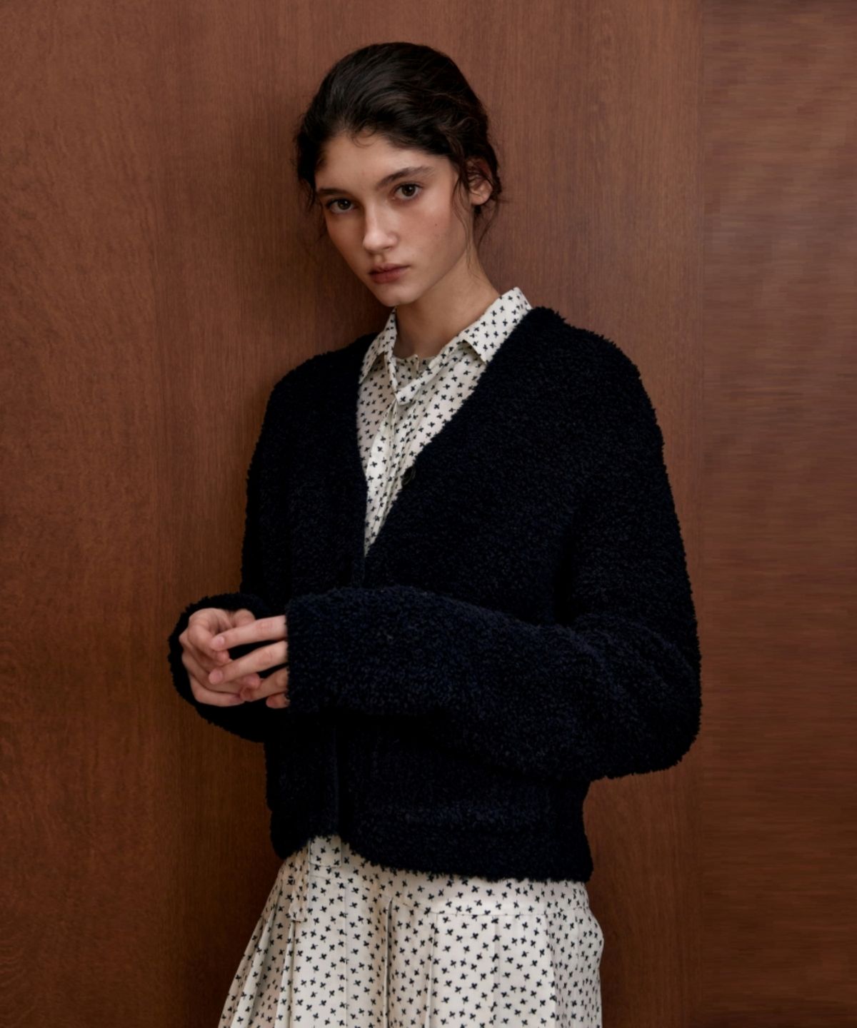 어나우트(UNNOUT) TEDDY BEAR WOOL KNIT CARDIGAN - BLACK