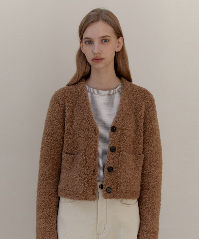 TEDDY BEAR WOOL KNIT CARDIGAN - CAMEL