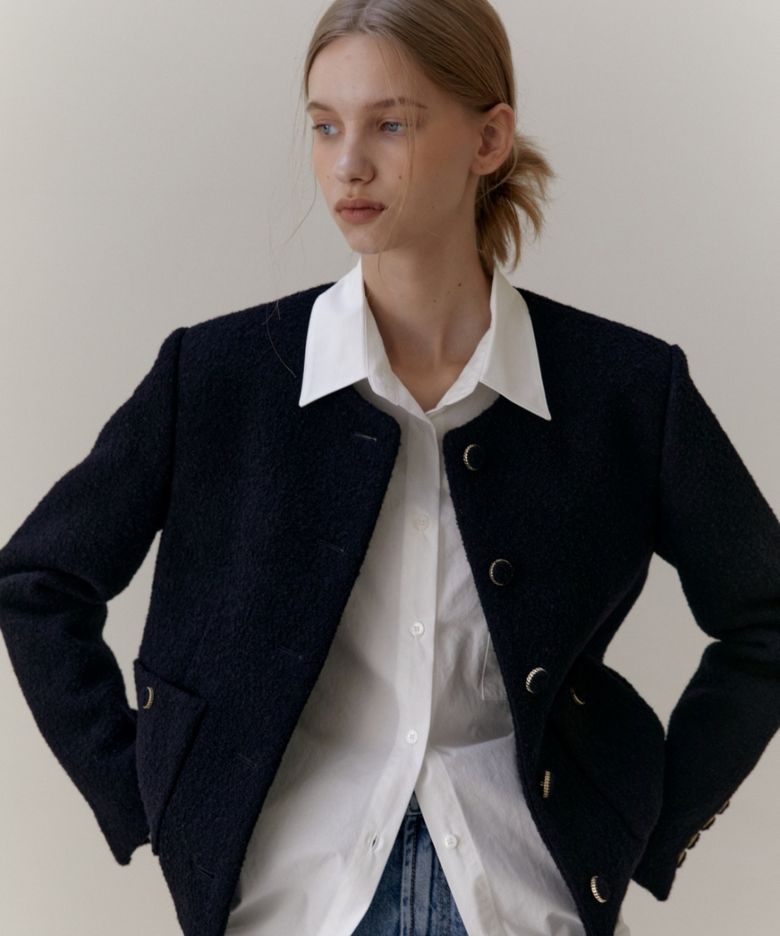 WOOL BOUCLE TWEED JACKET - NAVY